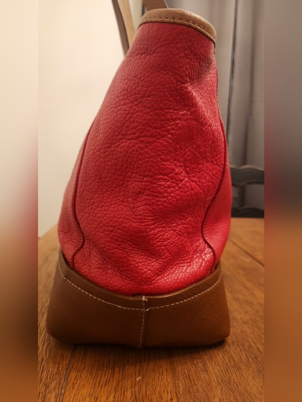 Furla GORGEOUS Red Brown Leather Tote Colorblock Must See ALL Pics!! - Picture 9 of 16